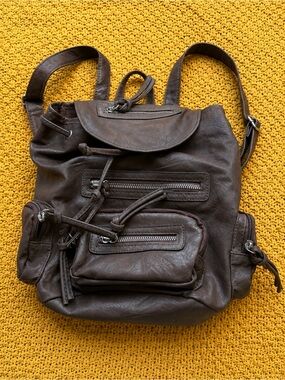 Bueno Brown Faux Leather Mini Backpack Y2K Boho Multi Pocket Utility Bag